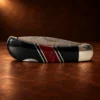 Jet & Tourmaline Damascus Blade Lockback Folding Pocket Knife — detail view 2