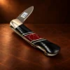 Jet & Tourmaline Damascus Blade Lockback Folding Pocket Knife — detail view 4