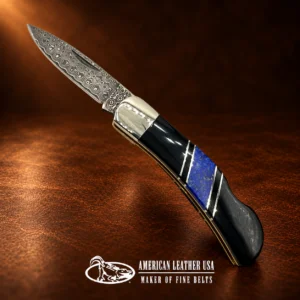 Jet & Lapis Damascus Blade Lockback Folding Pocket Knife