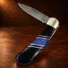 Jet & Lapis Damascus Blade Lockback Folding Pocket Knife — detail view 3