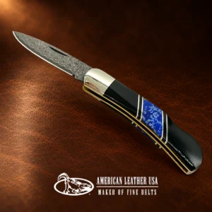 Jet & Lapis Damascus Blade Lockback Folding Pocket Knife