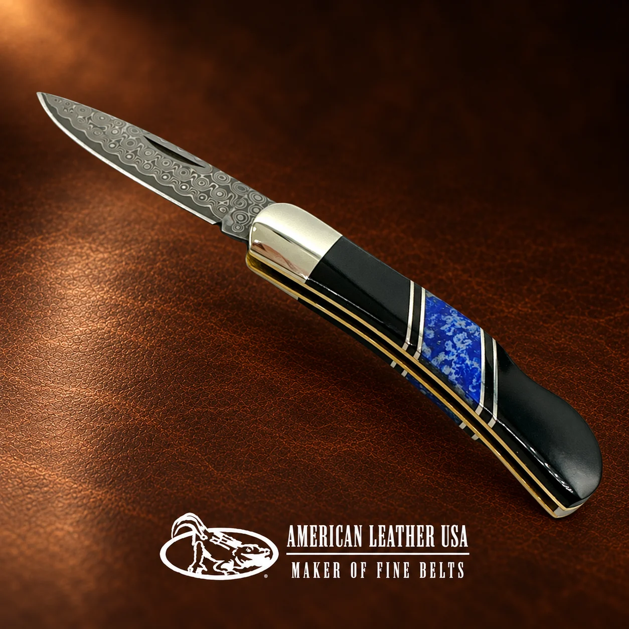 Jet & Lapis Damascus Blade Lockback Folding Pocket Knife