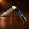 Jet & Lapis Damascus Blade Lockback Folding Pocket Knife — detail view 3