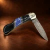 Jet & Lapis Damascus Blade Lockback Folding Pocket Knife — detail view 4