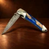 Natural Stabilized Cholla Cactus Damascus Blade Liner Lock Folding Pocket Knife — detail view 3