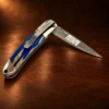 Natural Stabilized Cholla Cactus Damascus Blade Liner Lock Folding Pocket Knife — detail view 4