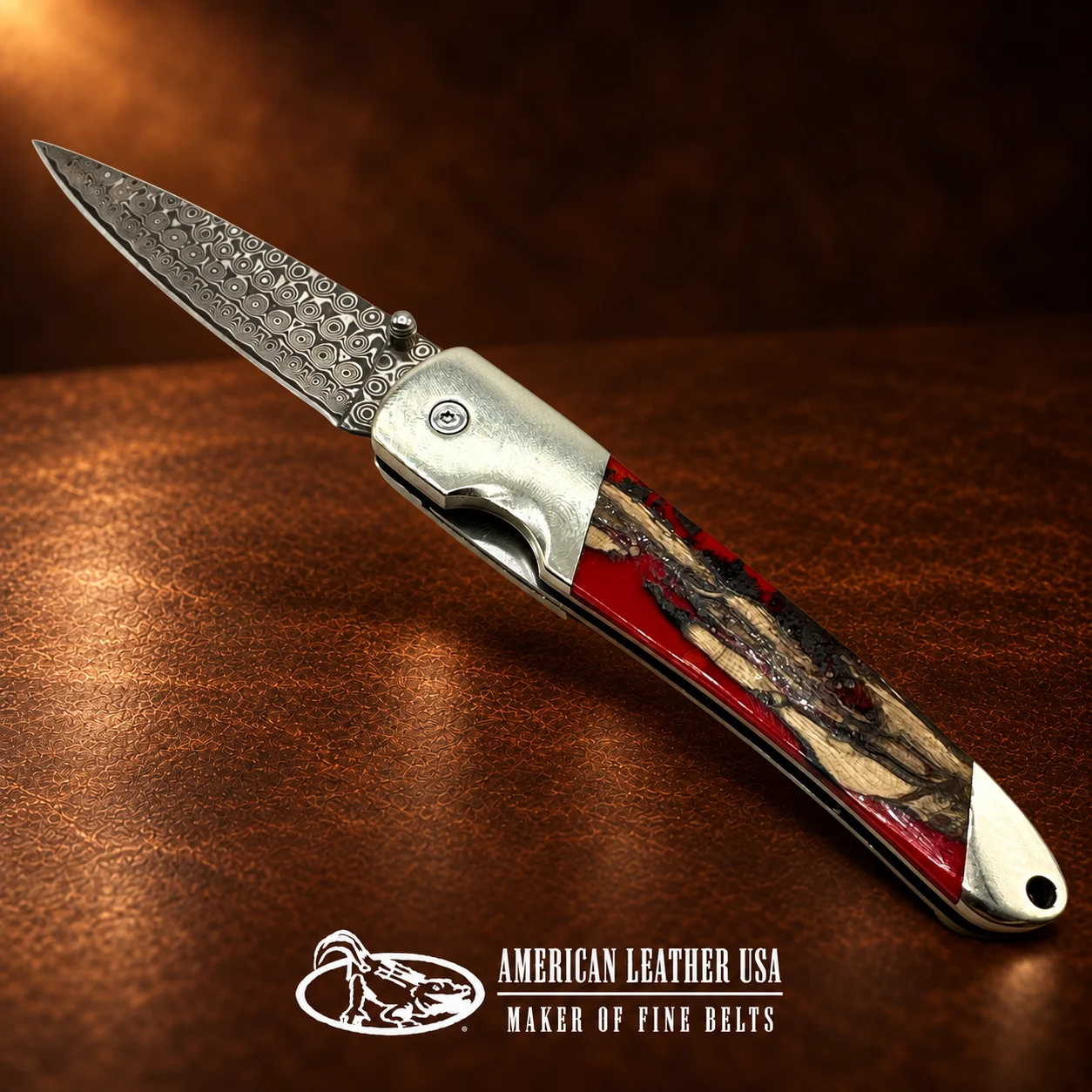 Natural Stabilized Cholla Cactus Damascus Blade Liner Lock Folding Pocket Knife