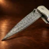 Natural Stabilized Cholla Cactus Damascus Blade Liner Lock Folding Pocket Knife — detail view 3