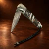 Liner Lock Damascus Folding Pocket Knife w/ Agate, MOP, & Wood Handle — detail view 3