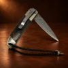 Liner Lock Damascus Folding Pocket Knife w/ Agate, MOP, & Wood Handle — detail view 4