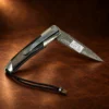 Liner Lock Damascus Folding Pocket Knife w/ Turquoise, Agate, MOP, & Wood Handle — detail view 4
