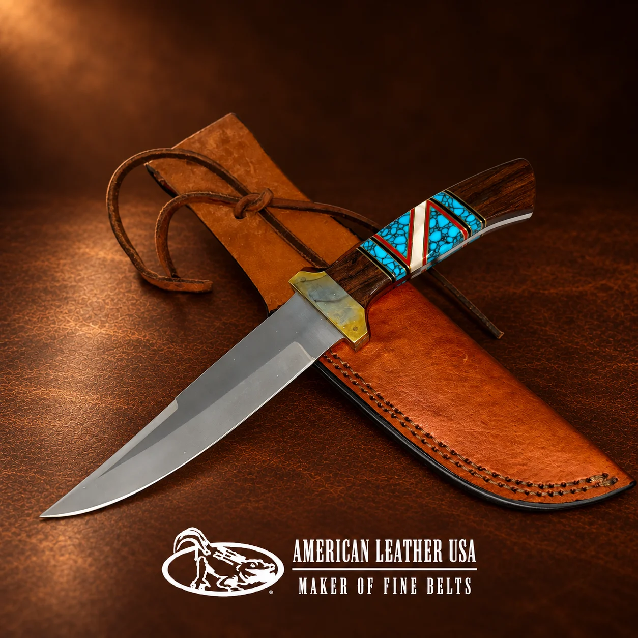 Doris Yazzie Navajo Multi-Stone Inlaid Knife w/ Sheath
