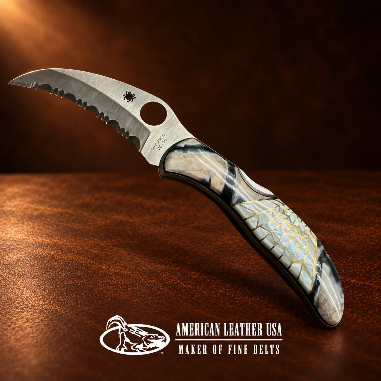 SPYDERCO Folding Locking Pocket Knife w MOP & Agate Handle