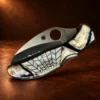 SPYDERCO Folding Locking Pocket Knife w MOP & Agate Handle — detail view 2