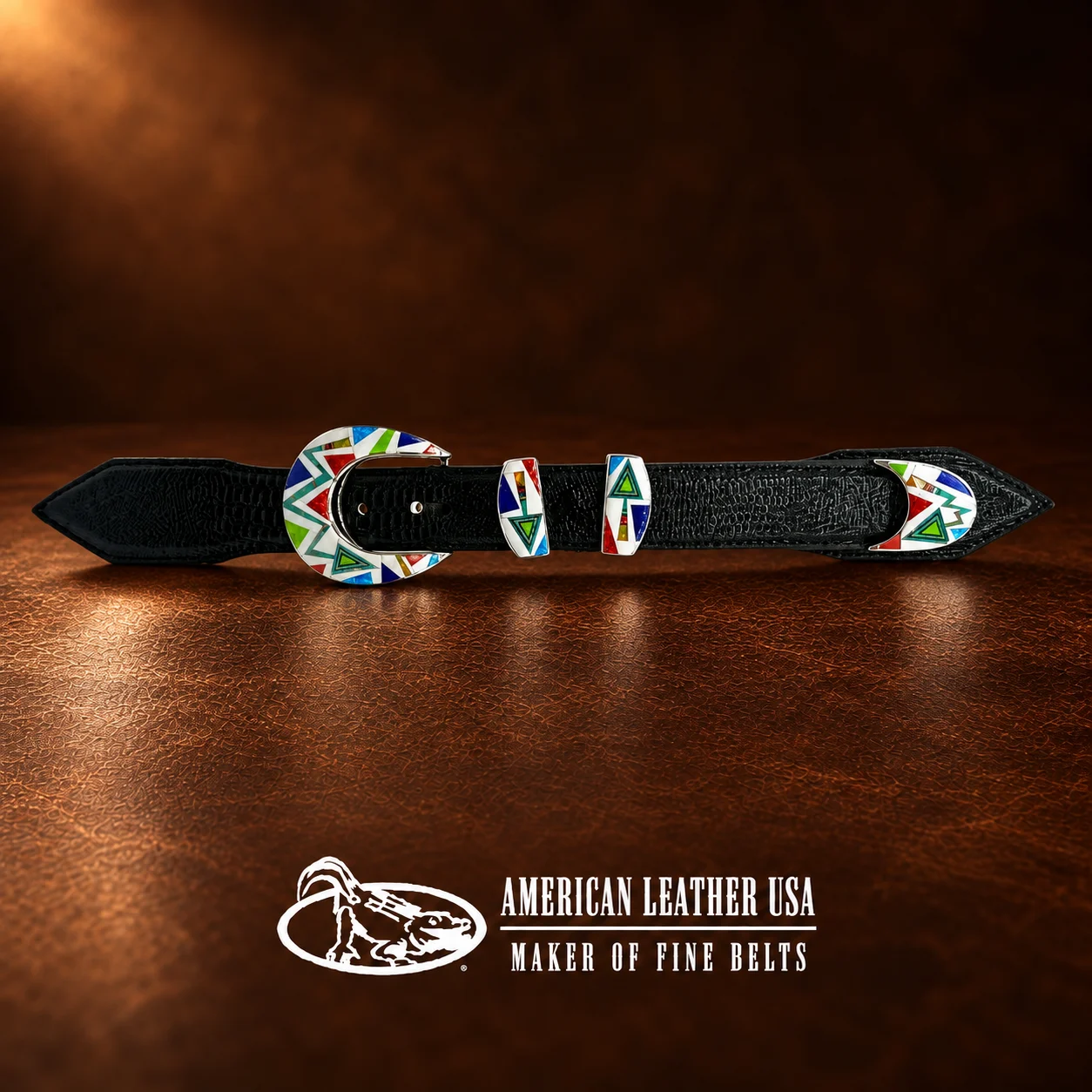 TSF Sterling Silver & Multi Stone Inlay Ranger Design Belt Buckle Set