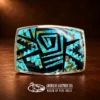 TSF Sterling Silver, Royston Turquoise, & Jet Inlay Belt Buckle