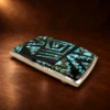 TSF Sterling Silver, Royston Turquoise, & Jet Inlay Belt Buckle — detail view 2