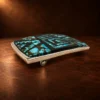 TSF Sterling Silver, Royston Turquoise, & Jet Inlay Belt Buckle — detail view 3