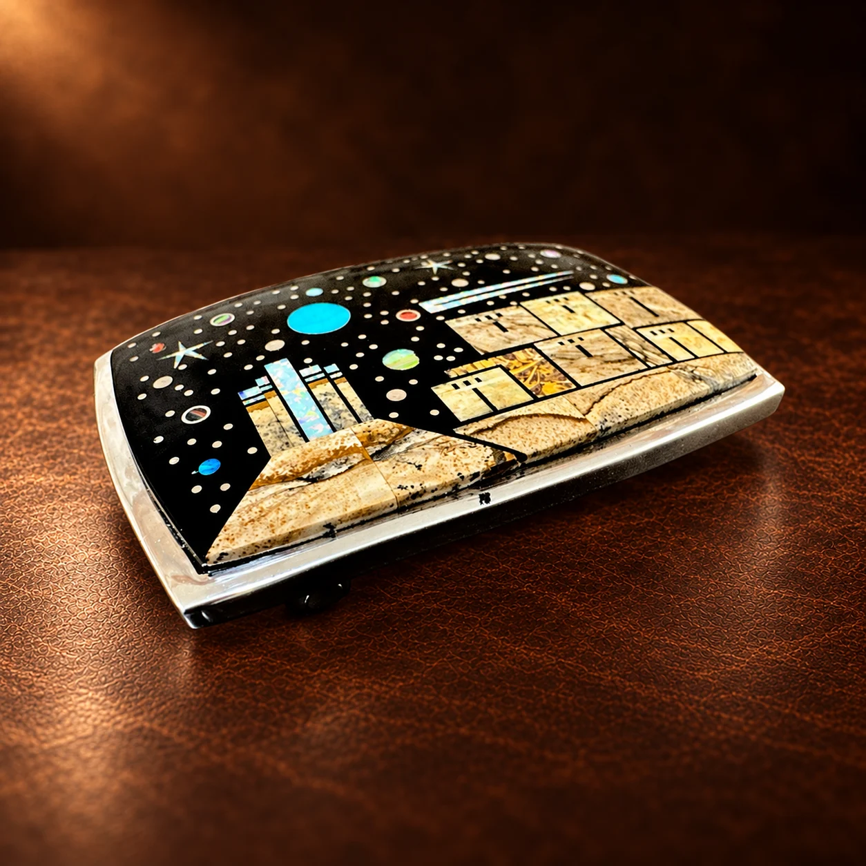 TSF Sterling Silver Multi-Stone Micro Inlay Belt Buckle (Copy) — detail view 2