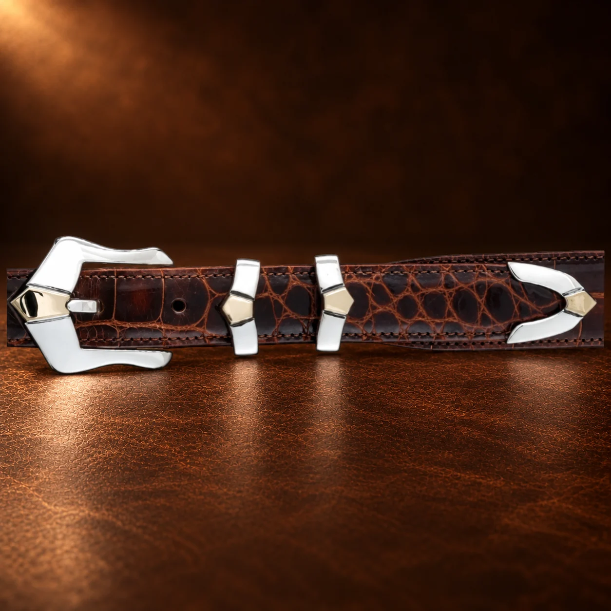 Kalifano Sterling Silver 'The Austin' 4pc. Ranger Design Belt Buckle Set — detail view 4